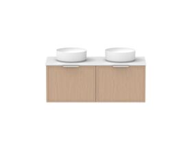 Supporting Image - Kado Lux Slim All Drawer 1200mm Wall Hung Vanity with Double Basin 20mm Top Blonde Oak
