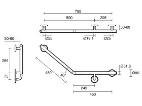 Mizu Drift 450 x 450 x 40deg Ambulant Toilet Grab Rail Right Hand