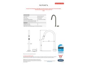Specification Sheet - Sussex Pure Progressive Sink Mixer Set Pull Out Spray with Cirque Textured Handles PVD Brushed Gunmetal (4 Star) Lead Free