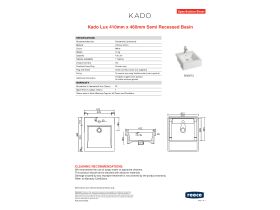Specification Sheet - Kado Lux Semi Recessed Basin 410mm x 460mm 1 Taphole White
