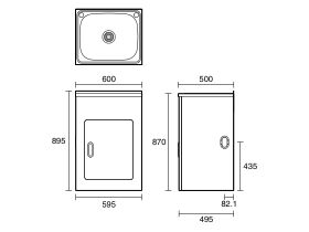 Technical Drawing  - Posh Bristol Standard Laundry Trough & Cabinet 45L with 1 Taphole and Bypass Stainless Steel