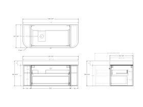 Technical Drawing - Kado Era Double Curve All Drawer 1200mm Wall Hung Vanity Left Hand Basin 90mm Durasein Top