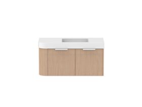 Supporting Image - Kado Neue Fluted Single Curve All Drawer 1050mm Wall Hung Vanity with Centre Basin Durasein 90mm Top Blonde Oak