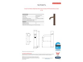 Specification Sheet - Sussex Pure Medium Height Basin Mixer Tap Curved Spout PVD Brushed Bronze (5 Star)