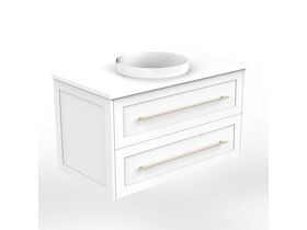 Supporting Image - Kado Lux All Drawer 900mm Wall Hung Vanity Centre Basin 20mm - White - Angle