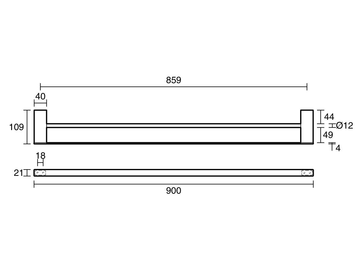 Technical Drawing - Mizu Bloc Double Towel Rail 900mm