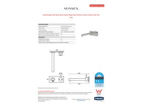 Specification Sheet - Scala Straight Wall Basin Mixer System Right Hand 250mm Chrome (6 Star) Lead Free