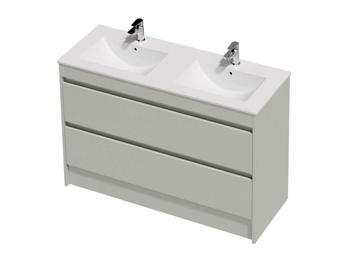 Posh Domaine Twin 1200 Double Bowl 2 Drawer Floor Standing Colour Console Top Gloss White