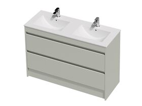Posh Domaine Twin 1200 Double Bowl 2 Drawer Floor Standing Colour Console Top Gloss White