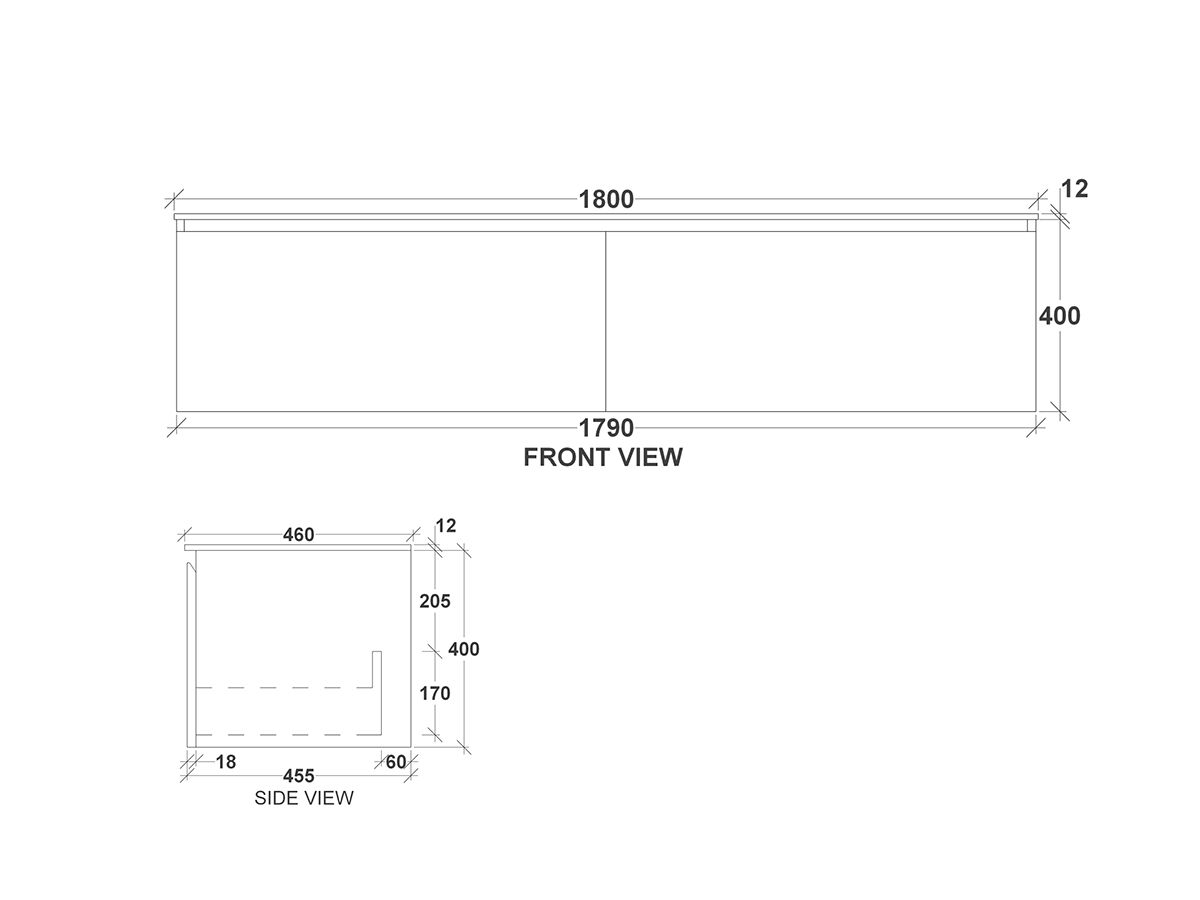 Kado Arc Timber All Drawer 1800 Double Bowl Vanity Corian 12mm Top