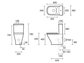 The Gap Rimless Close Coupled Back to Wall Back Inlet Toilet Suite with Soft Close Quick Release Seat White (4 Star)