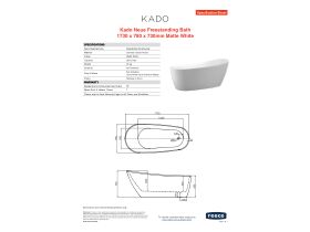 Specification Sheet - Kado Neue Freestanding Bath 1730 x 780 x 730mm Matte White