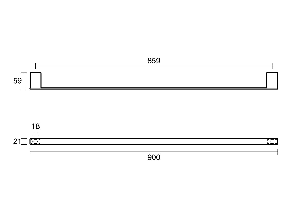 Technical Drawing - Mizu Bloc Single Towel Rail 900mm
