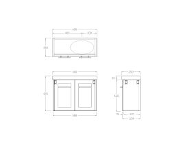 Technical Drawing - Kado Lux Petite Vanity Unit Wall Hung 600mm Right Bowl 50mm Top (Basin Included)
