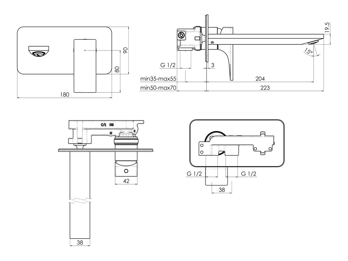 Milli Zato Bath Wall Mixer Set