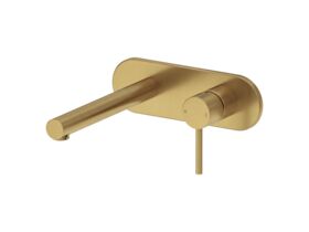 Mizu Drift Wall Basin/Bath Mixer Set Straight Spout Brushed Brass (6 Star)