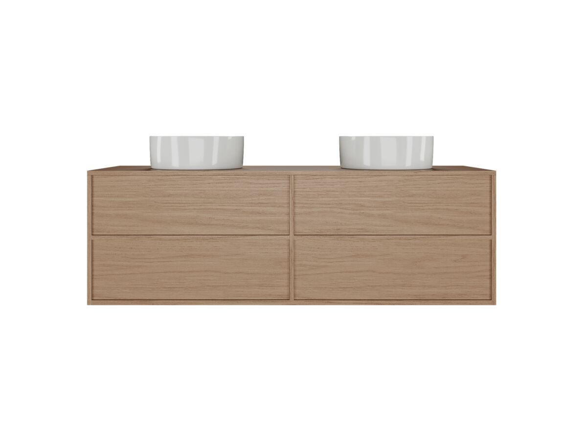 Supporting Image - Kado Aspect 1500mm Wall Hung Vanity Unit Double Bowl Timber Top - Boston Oak
