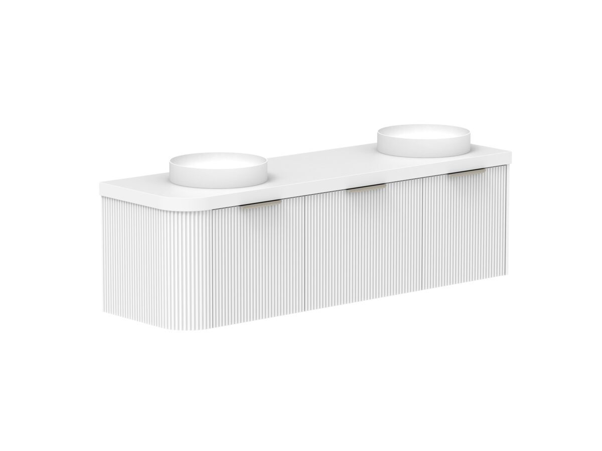 Supporting Image 2- Kado Neue Fluted Single Curve All Drawer 1650mm Wall Hung Vanity with Double Basin Durasein 50mm Top Ultra White