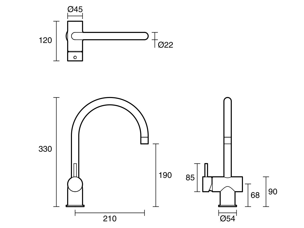 Sussex Scala Sink Mixer Tap Large Curved Left Hand