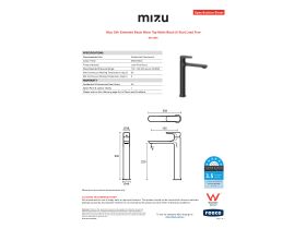 Specification Sheet - Mizu Silk Extended Basin Mixer Tap Matte Black (6 Star) Lead Free