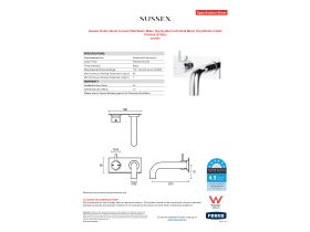 Specification Sheet - Sussex Scala 32mm Curved Wall Basin Mixer Tap System Left Hand Mixer Tap 200mm Outlet Chrome (6 Star)