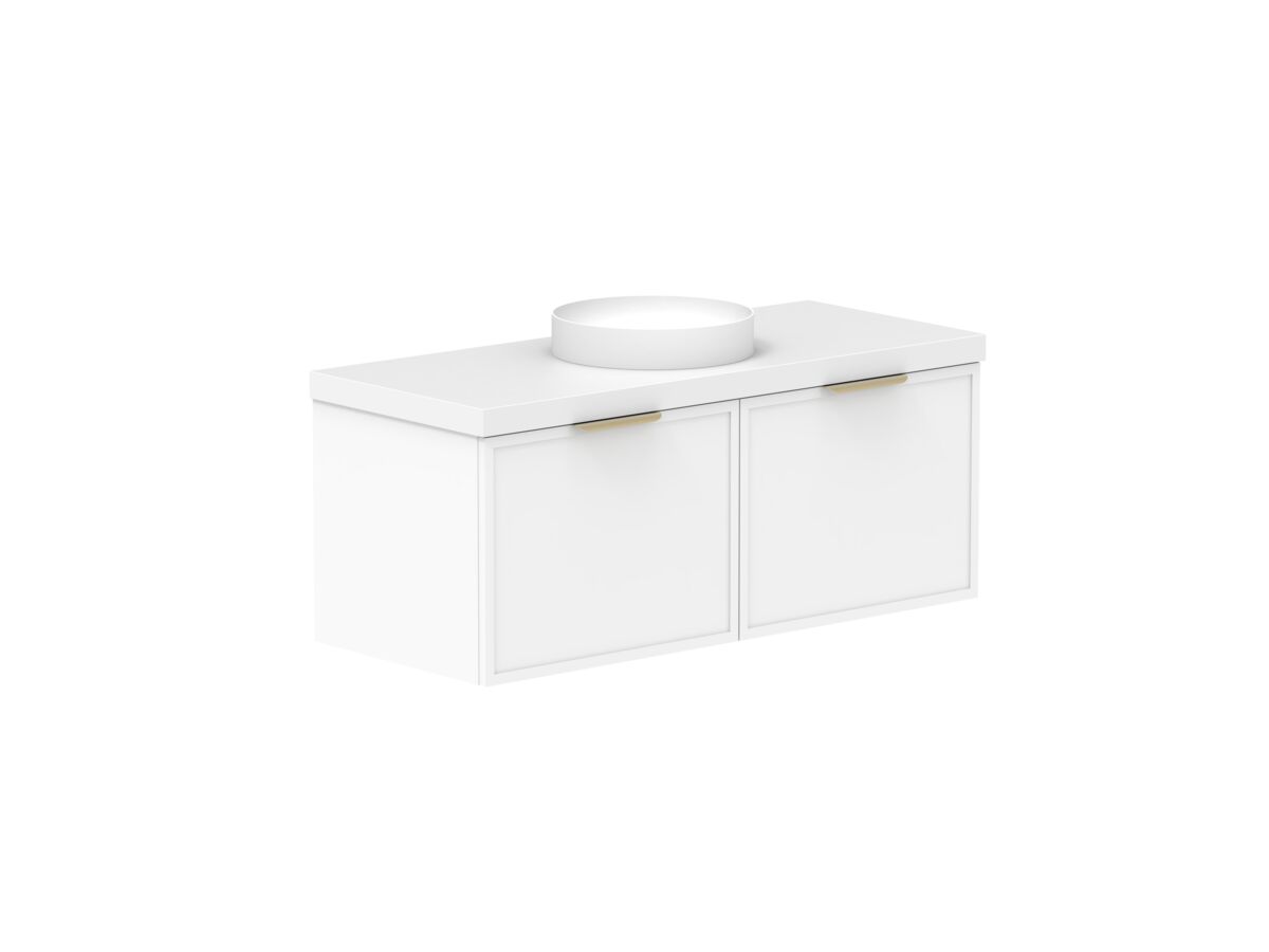 Supporting Image - Kado Lux Slim All Drawer 1200mm Wall Hung Vanity with Centre Basin 50mm Top Matte White