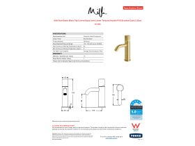 Specification Sheet - Milli Pure Basin Mixer Tap Curved Spout with Linear Textured Handle PVD Brushed Gold (5 Star)