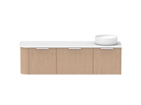Supporting Image - Kado Neue Fluted Single Curve All Drawer 1650mm Wall Hung Vanity with Right Hand Basin 20mm Top Blonde Oak
