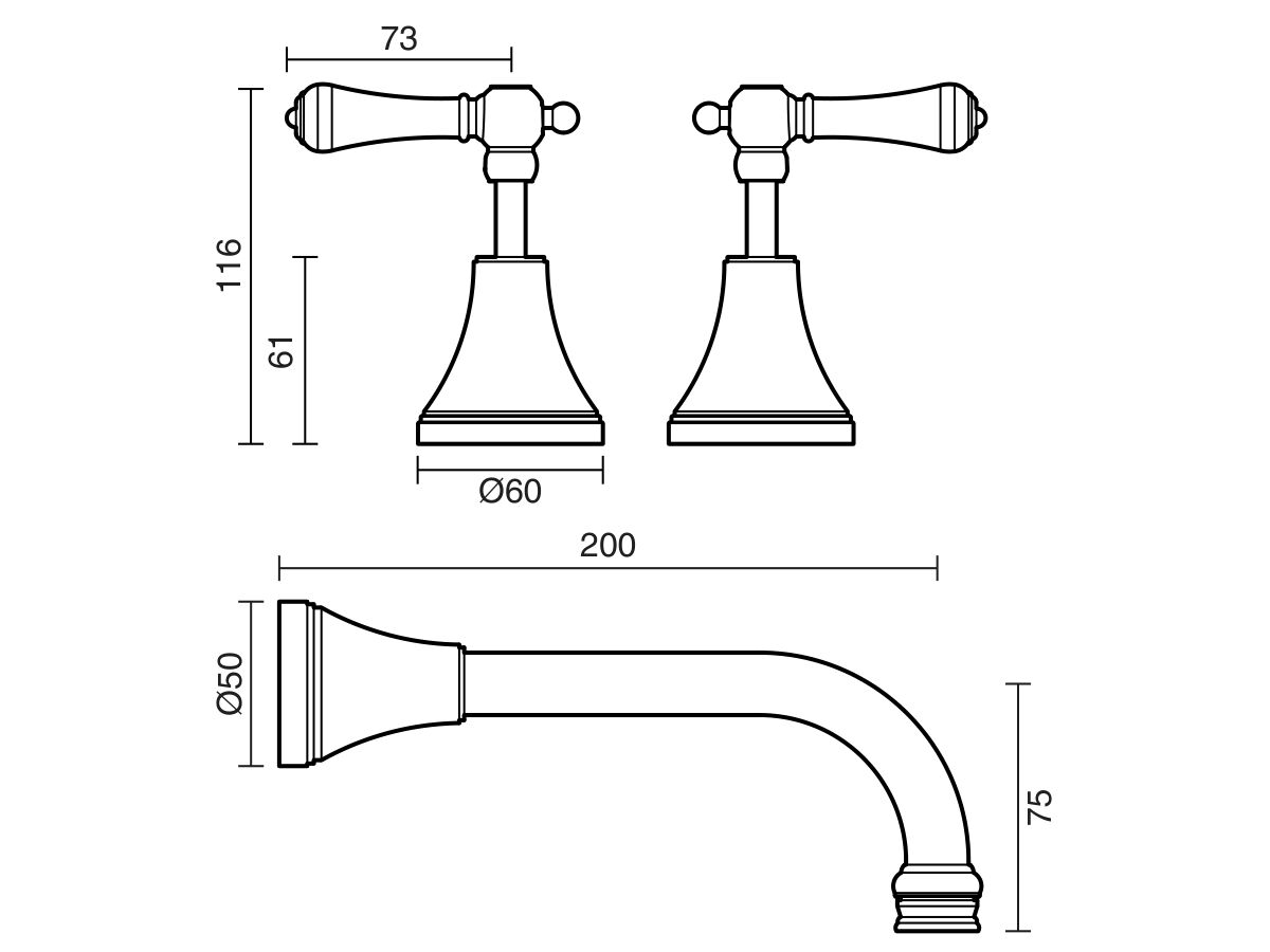 Kado Era Wall Bath Set 200mm Lever Porcelain Handle