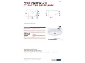 Technical Guide - American Standard Studio Wall Basin with Fixing Kit 1 Taphole 350mm White