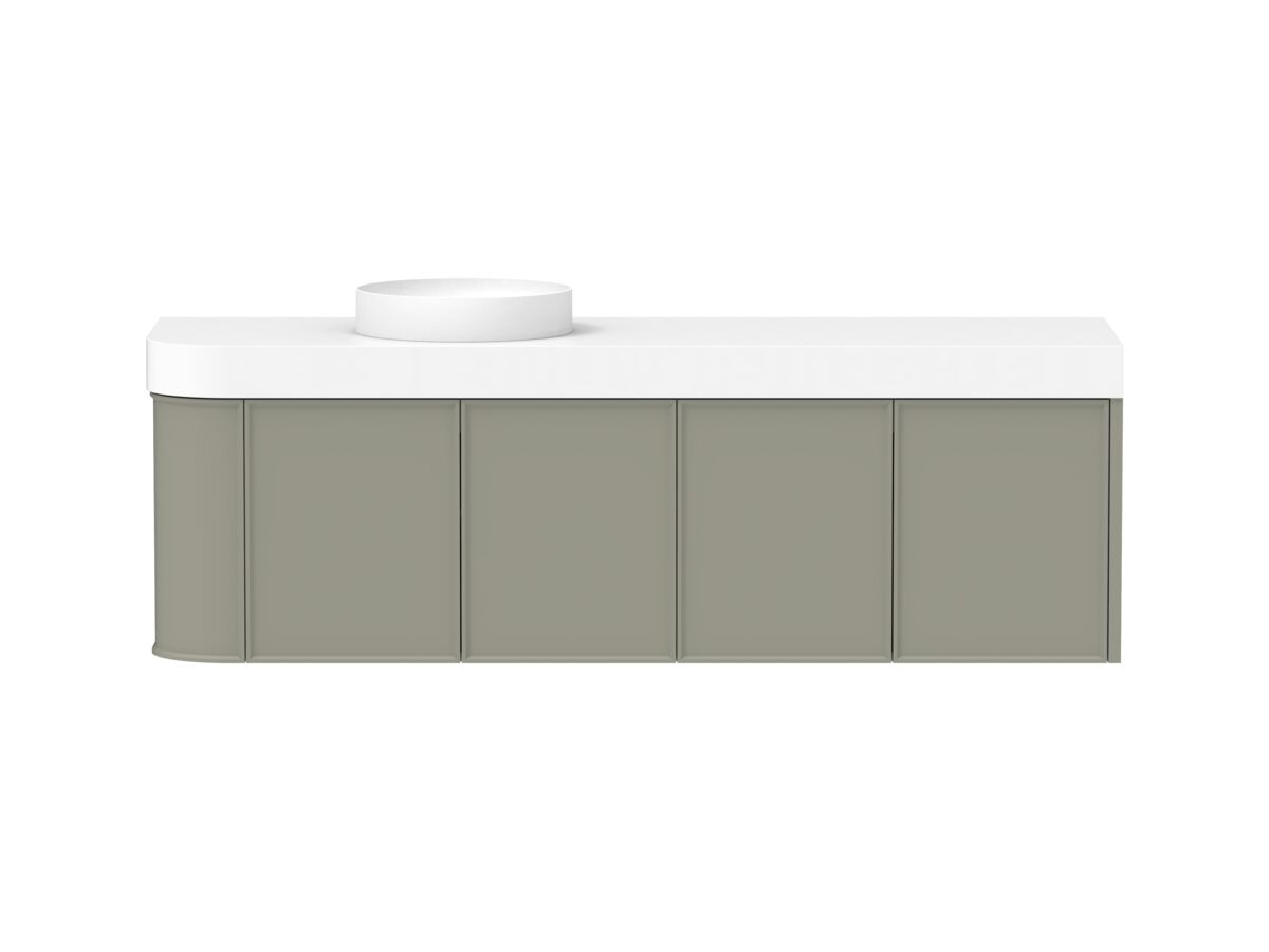 Hero - Kado Era Single Curve All Door 1650mm Wall Hung Vanity Left Hand Basin 90mm Durasein Top Wolfram Green