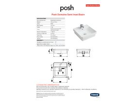 Specification Sheet - Posh Domaine Semi Inset Basin 1 Taphole White