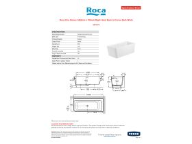Specification Sheet - Roca Ona Stonex 1600mm x 700mm Right Hand Back to Corner Bath White