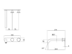 Technical Drawing - Faucet Strommen Vara Disc Wall Basin / Bath Hostess Tap System Right Hand 200mm (6 Star) Lead Free