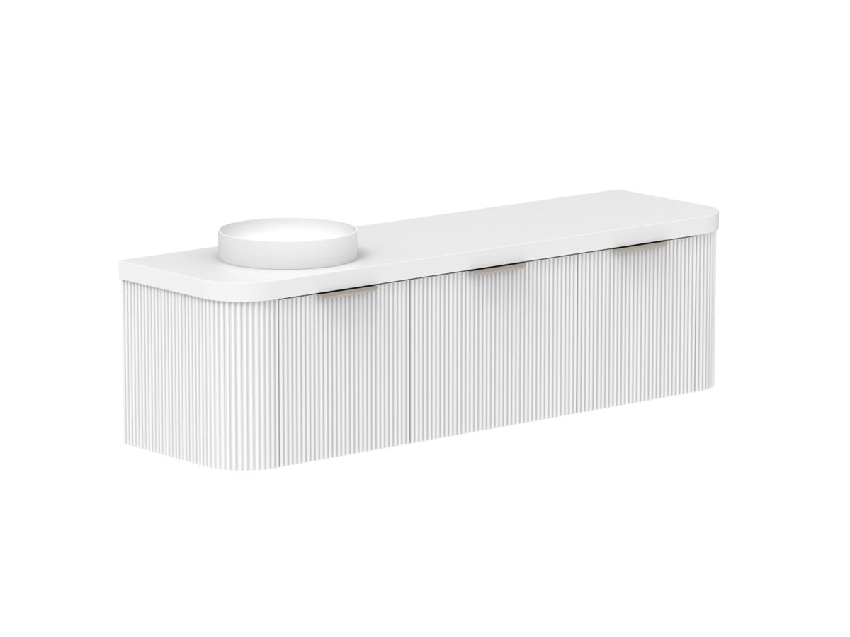 Supporting Image 2- Kado Neue Fluted Double Curve All Drawer 1800mm Wall Hung Vanity with Left Hand Basin Durasein 50mm Top Ultra White