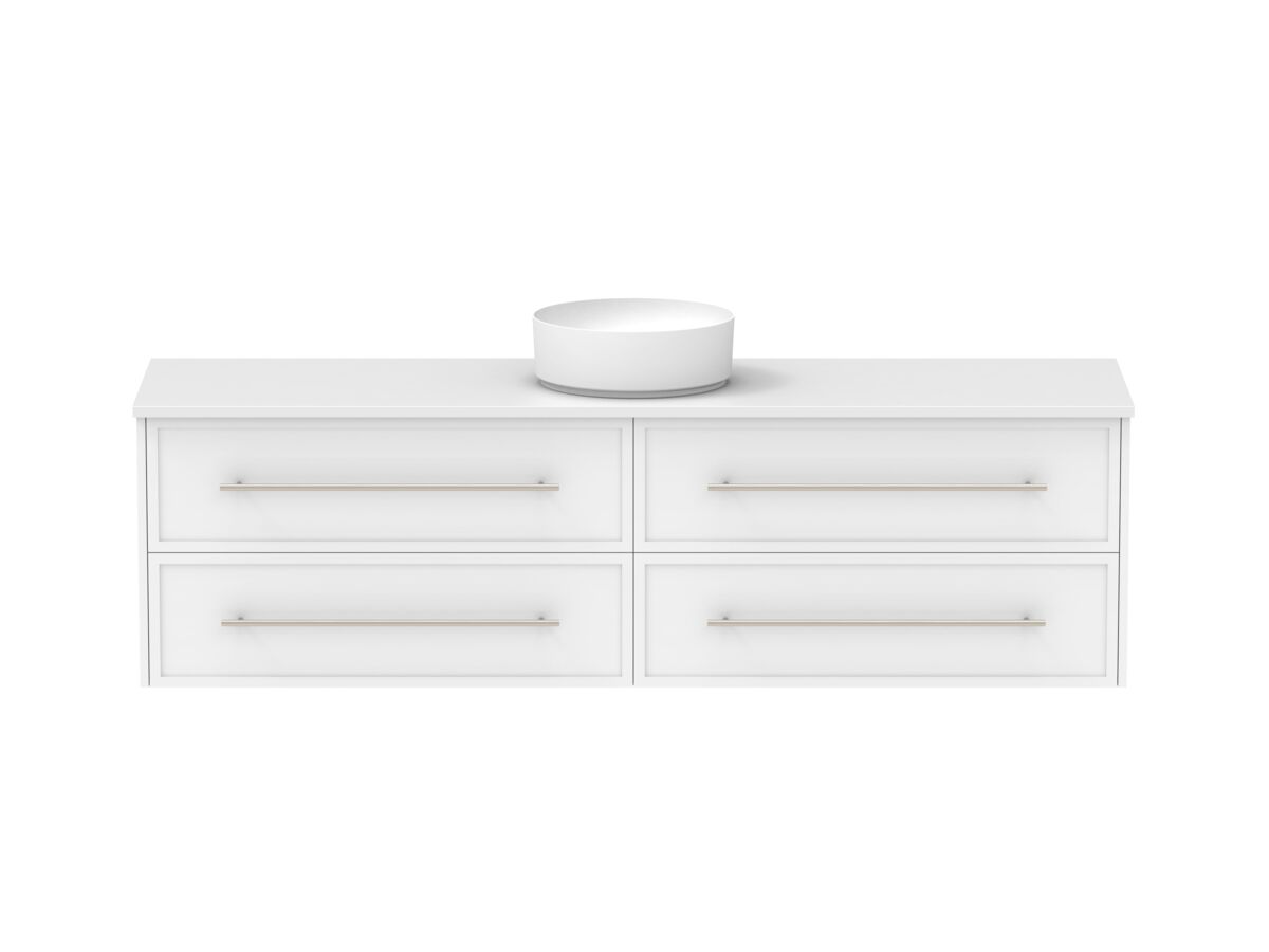 Hero - Kado Lux 1800mm All Drawer Wall Hung Vanity Unit 4 Drawers Centre Bowl Vanity 20mm Top Shaker