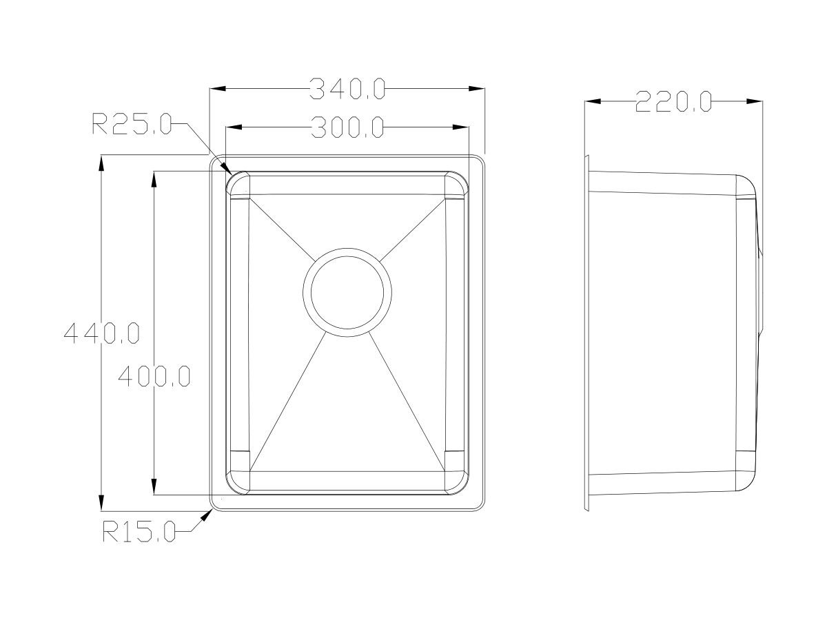 Memo Hugo Compact Sink No Taphole Stainless Steel