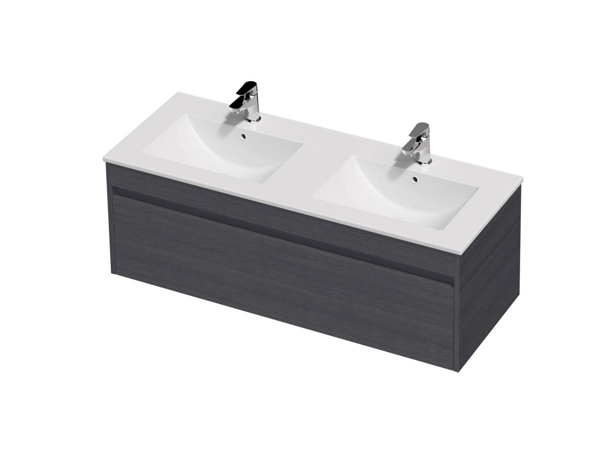 Posh Domaine Single 1200 Double Bowl 1 Drawer Wall Hung Colour Console Top Gloss White