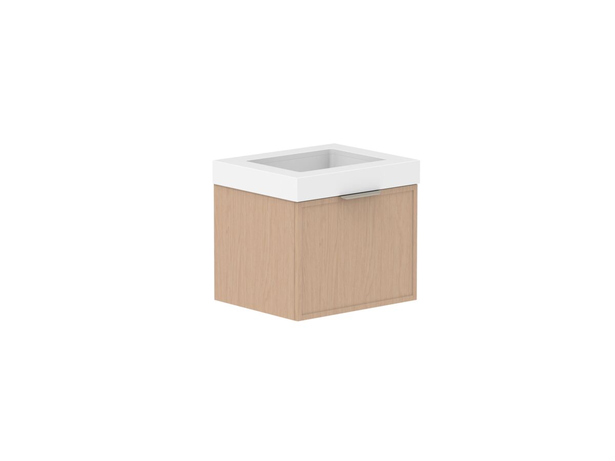 Supporting Image - Kado Lux Slim All Drawer 600mm Wall Hung Vanity with Centre Basin 90mm Top Blonde Oak