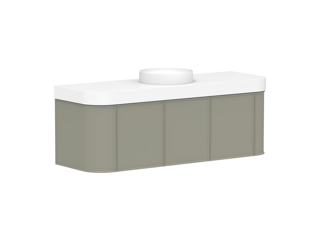 Supporting Image 2 - Kado Era Double Curve All Door 1500mm Wall Hung Vanity Centre Basin 90mm Durasein Top Wolfram Green