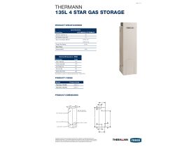 Specification Sheet - Thermann 4 Star Hot Water Unit 135ltr