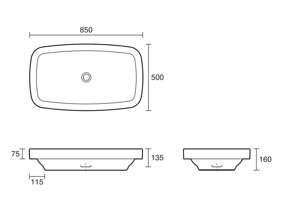 LAUFEN Palomba Counter Basin 850x500mm No Taphole White