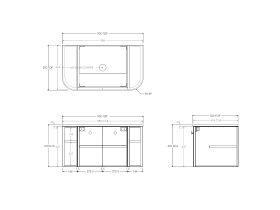 Technical Drawing - Kado Era Double Curve All Door 900mm Wall Hung Vanity with Centre Basin 20mm Top