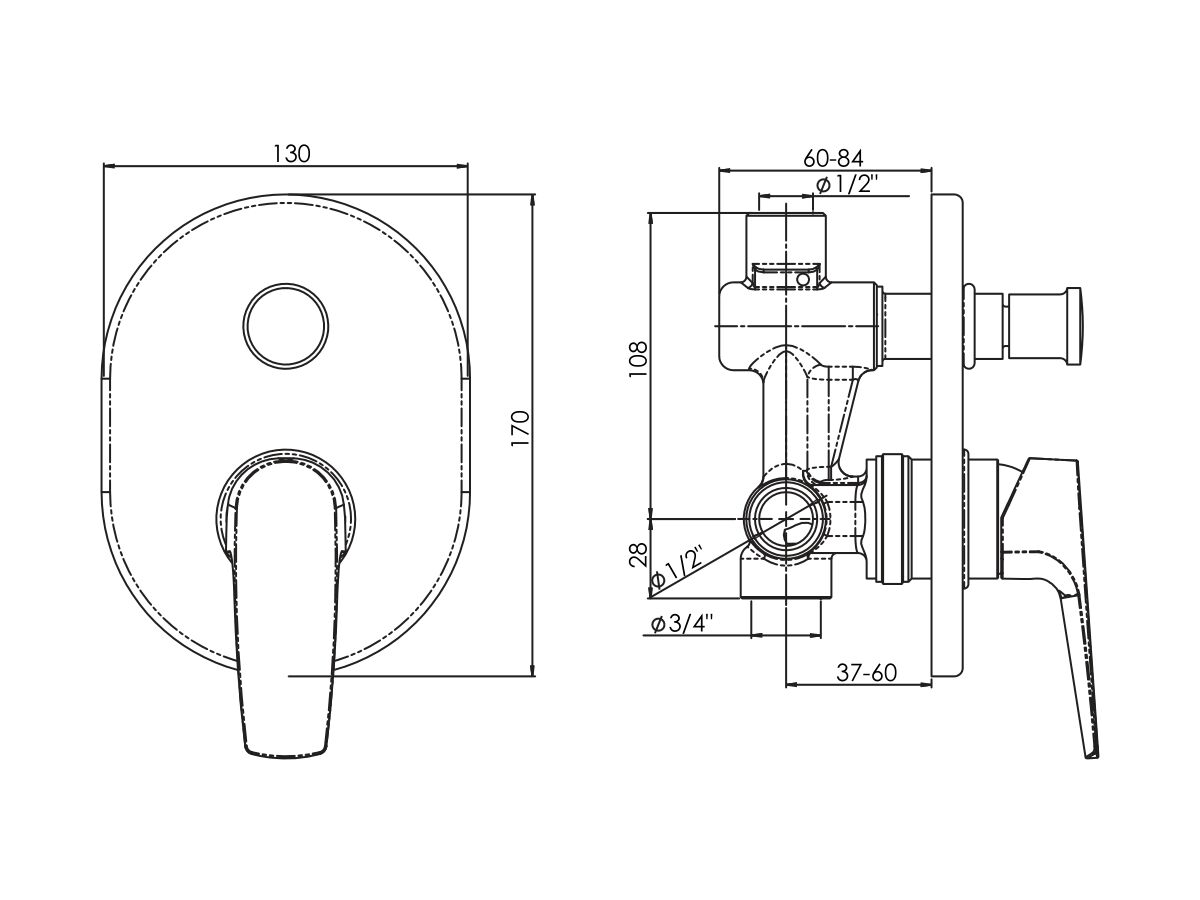 Posh Solus MK2 Shower / Bath Mixer Tap with Diverter Chrome