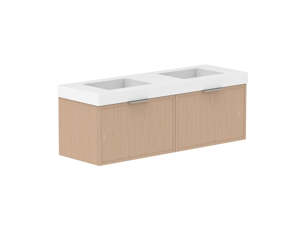 Supporting Image - Kado Lux Slim All Drawer 1500mm Wall Hung Vanity with Double Basin 90mm Top Blonde Oak