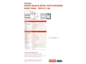 Technical Guide - Franke Rapid RPX611-86 Single Bowl Inset Sink Only Stainless Steel