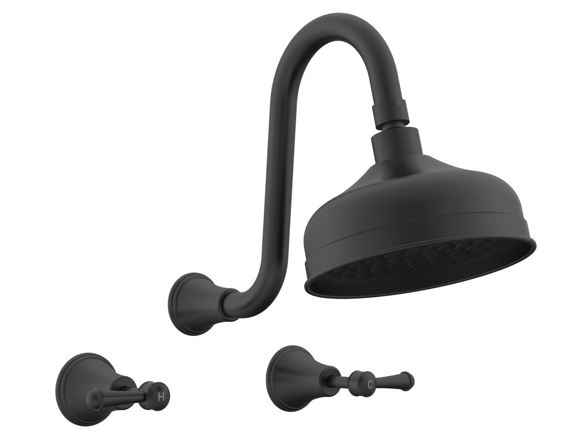 Hero - Posh Canterbury Gooseneck Shower Set Lever Handles Matte Black (3 Star)
