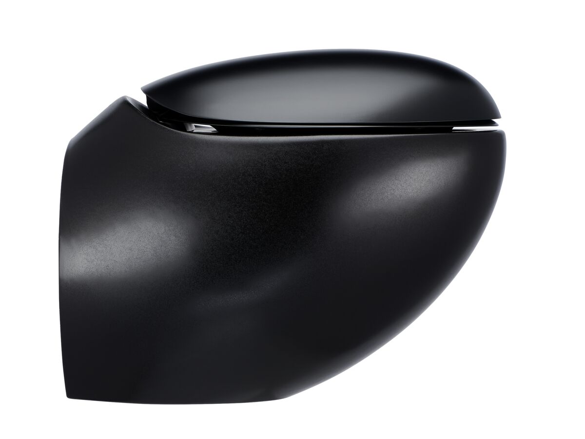 Supporting Image - LAUFEN Alessi Rimless Wall Hung Pan with Soft Close Seat Matte Black (4 Star) - Side