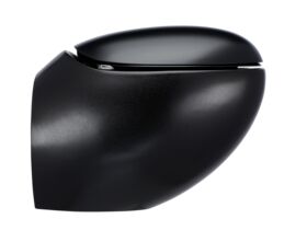 Supporting Image - LAUFEN Alessi Rimless Wall Hung Pan with Soft Close Seat Matte Black (4 Star) - Side