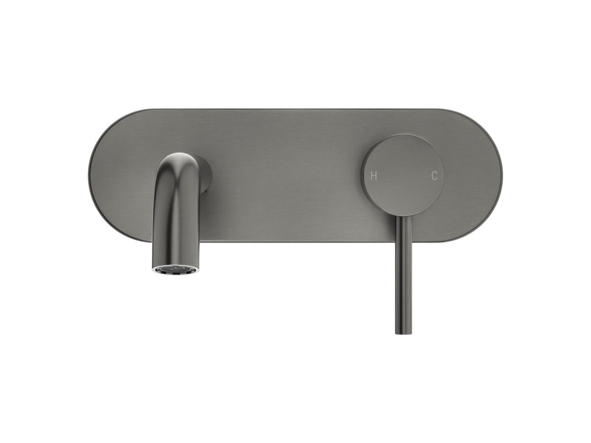 Supporting Image 2 - Mizu Drift Wall Basin / Bath Mixer Set with Curved Spout Kit Brushed Gunmetal (6 Star) Lead Free - Front